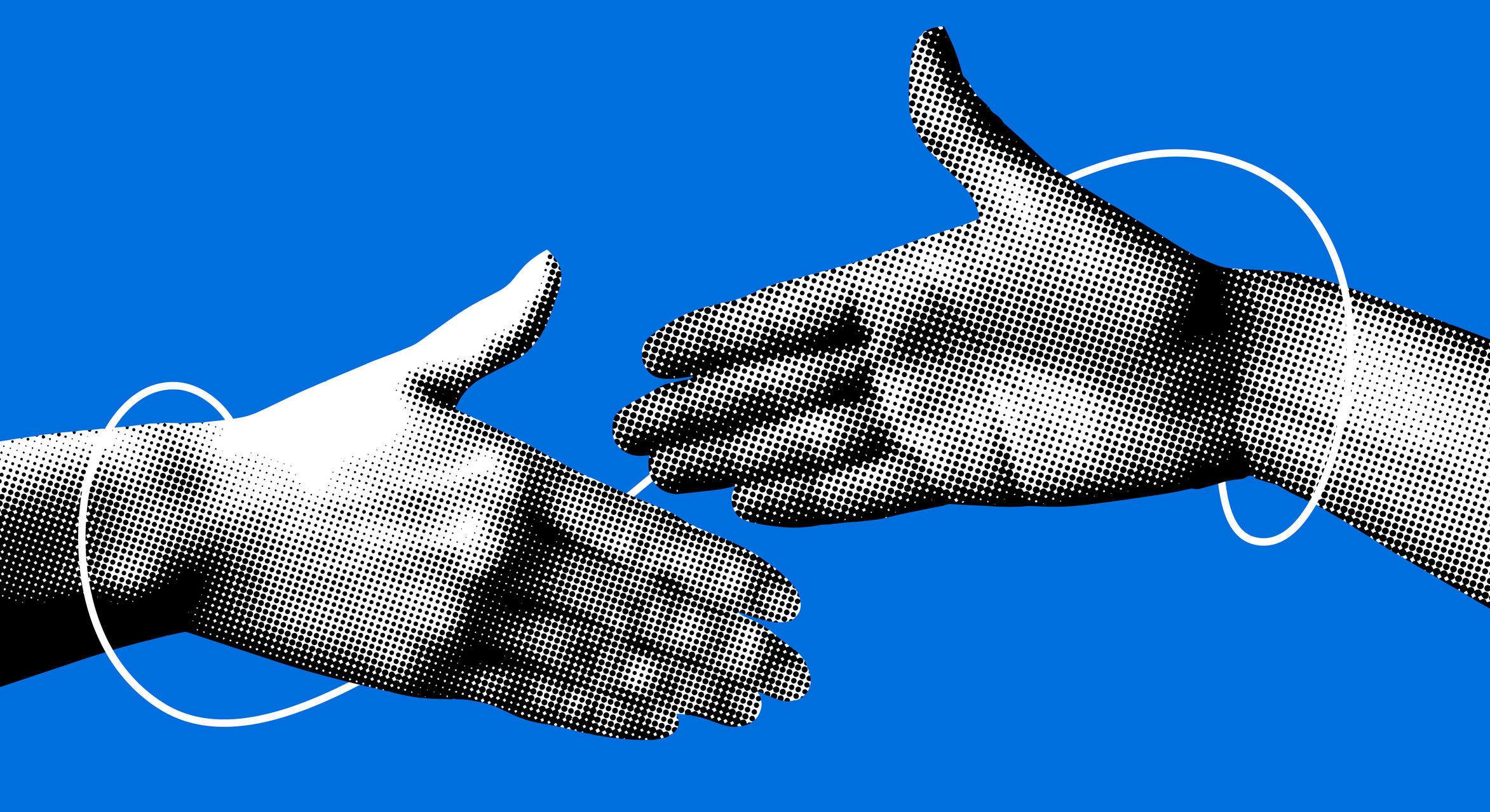 Two hands reaching towards a handshake